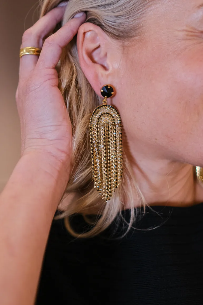 Melina Earring Gold Black Crystal