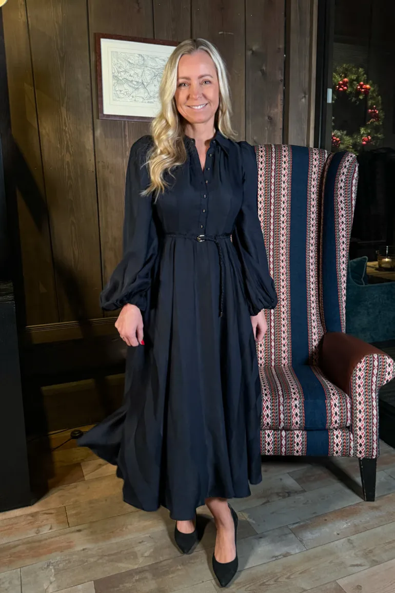 Striped Collared Midi Dress Navy